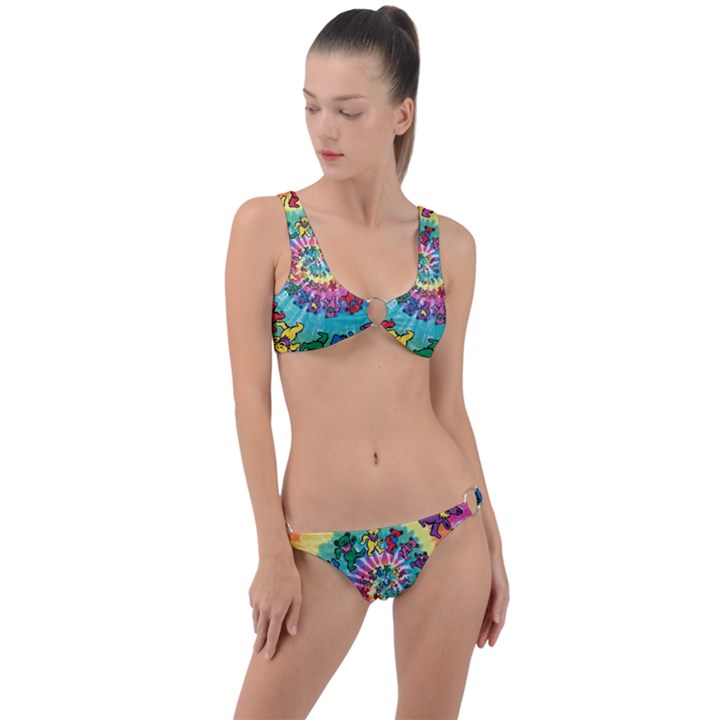 Tie Dye Grateful Dead Bears Ring Detail Crop Bikini Set