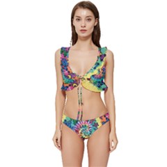 Tie Dye Grateful Dead Bears Low Cut Ruffle Edge Bikini Set by Perong