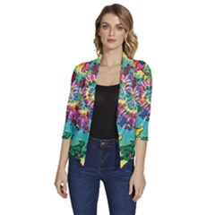 Tie Dye Grateful Dead Bears Women s Draped Front 3/4 Sleeve Shawl Collar Jacket by Perong