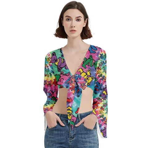 Tie Dye Grateful Dead Bears Trumpet Sleeve Cropped Top by Perong