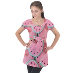 Aesthetic Cute Kawaii Watermelon Puff Sleeve Tunic Top by Perong