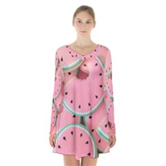 Aesthetic Cute Kawaii Watermelon Long Sleeve Velvet V-neck Dress