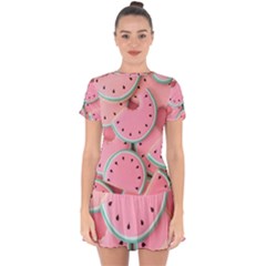 Aesthetic Cute Kawaii Watermelon Drop Hem Mini Chiffon Dress