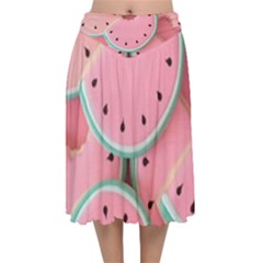 Aesthetic Cute Kawaii Watermelon Velvet Flared Midi Skirt