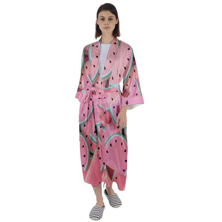 Aesthetic Cute Kawaii Watermelon Maxi Satin Kimono