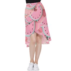 Aesthetic Cute Kawaii Watermelon Frill Hi Low Chiffon Skirt by Perong