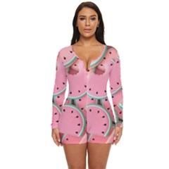 Aesthetic Cute Kawaii Watermelon Long Sleeve Boyleg Swimsuit by Perong