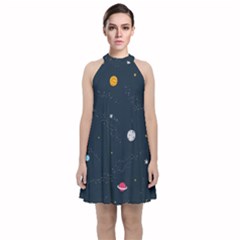 Space Nasa Galaxy Velvet Halter Neckline Dress 