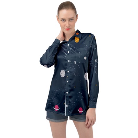 Space Nasa Galaxy Long Sleeve Satin Shirt by Perong