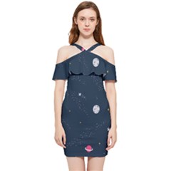 Space Nasa Galaxy Shoulder Frill Bodycon Summer Dress by Perong