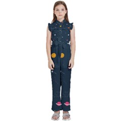 Space Nasa Galaxy Kids  Sleeveless Ruffle Edge Band Collar Chiffon One Piece by Perong