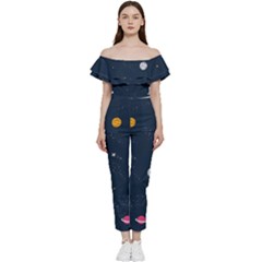 Space Nasa Galaxy Bardot Ruffle Jumpsuit by Perong