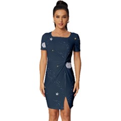 Space Nasa Galaxy Fitted Knot Split End Bodycon Dress by Perong