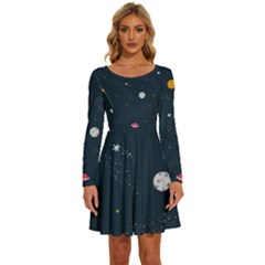 Space Nasa Galaxy Long Sleeve Wide Neck Velvet Dress by Perong