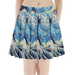 The Great Wave Of Kanagawa Painting Pleated Mini Skirt by Perong