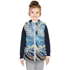 The Great Wave Of Kanagawa Painting Kids  Hooded Puffer Vest