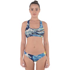 The Great Wave Of Kanagawa Painting Cross Back Hipster Bikini Set by Perong