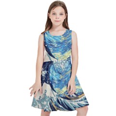 The Great Wave Of Kanagawa Painting Kids  Skater Dress by Perong