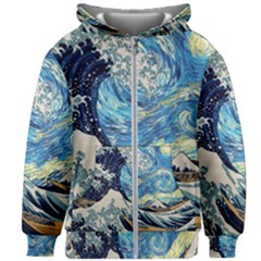 The Great Wave Of Kanagawa Painting Kids  Zipper Hoodie Without Drawstring by Perong