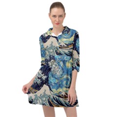 The Great Wave Of Kanagawa Painting Mini Skater Shirt Dress by Perong