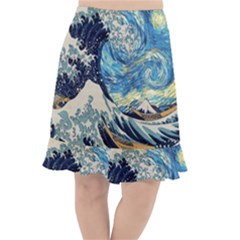 The Great Wave Of Kanagawa Painting Fishtail Chiffon Skirt by Perong