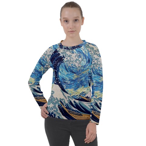 The Great Wave Of Kanagawa Painting Women s Long Sleeve Raglan T-shirt by Perong