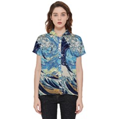 The Great Wave Of Kanagawa Painting Short Sleeve Pocket Shirt by Perong