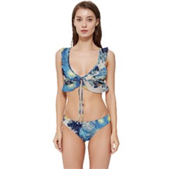 The Great Wave Of Kanagawa Painting Low Cut Ruffle Edge Bikini Set by Perong