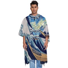 The Great Wave Of Kanagawa Painting Men s Hooded Rain Ponchos by Perong