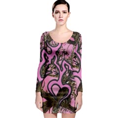 Pink Browning Deer Glitter Camo Long Sleeve Bodycon Dress by Perong