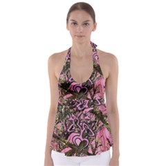 Pink Browning Deer Glitter Camo Tie Back Tankini Top by Perong