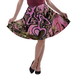 Pink Browning Deer Glitter Camo A-line Skater Skirt by Perong