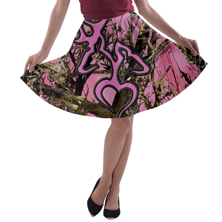 Pink Browning Deer Glitter Camo A-line Skater Skirt