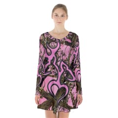 Pink Browning Deer Glitter Camo Long Sleeve Velvet V-neck Dress