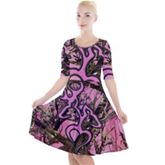 Pink Browning Deer Glitter Camo Quarter Sleeve A-line Dress by Perong