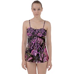 Pink Browning Deer Glitter Camo Babydoll Tankini Set by Perong