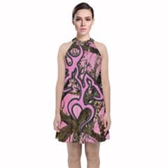 Pink Browning Deer Glitter Camo Velvet Halter Neckline Dress 