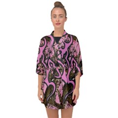 Pink Browning Deer Glitter Camo Half Sleeve Chiffon Kimono by Perong