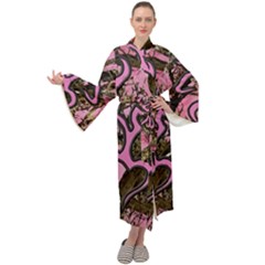 Pink Browning Deer Glitter Camo Maxi Velvet Kimono by Perong