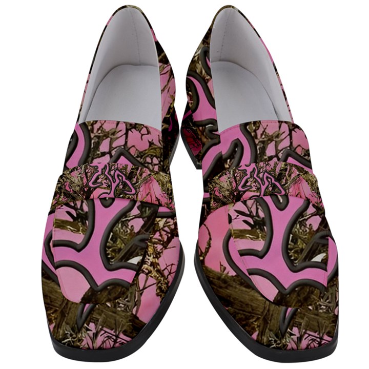 Pink Browning Deer Glitter Camo Women s Chunky Heel Loafers