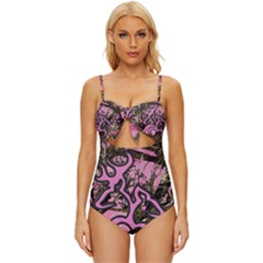 Pink Browning Deer Glitter Camo Knot Front One-piece Swimsuit by Perong