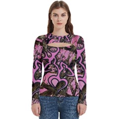 Pink Browning Deer Glitter Camo Women s Cut Out Long Sleeve T-shirt