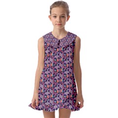 Trippy Cool Pattern Kids  Pilgrim Collar Ruffle Hem Dress by designsbymallika