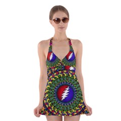 Grateful Dead Bear Pattern Halter Dress Swimsuit  by Maspions