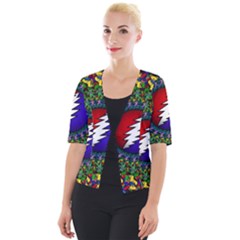 Grateful Dead Bear Pattern Cropped Button Cardigan