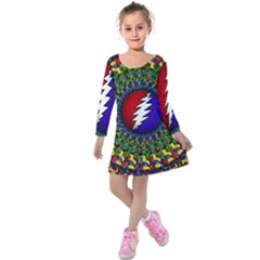 Grateful Dead Bear Pattern Kids  Long Sleeve Velvet Dress