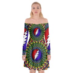 Grateful Dead Bear Pattern Off Shoulder Skater Dress