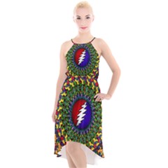 Grateful Dead Bear Pattern High-low Halter Chiffon Dress 