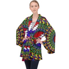 Grateful Dead Bear Pattern Long Sleeve Velvet Kimono 