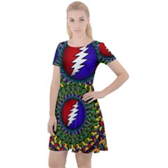 Grateful Dead Bear Pattern Cap Sleeve Velour Dress  by Maspions